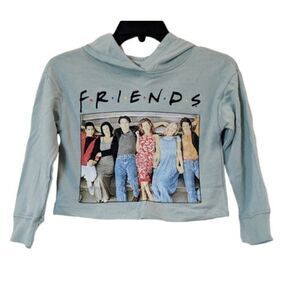 FRIENDS Girls XS 6/6X Sage Green Sweatshirt Graphic Printed Hooded Long Sleeve